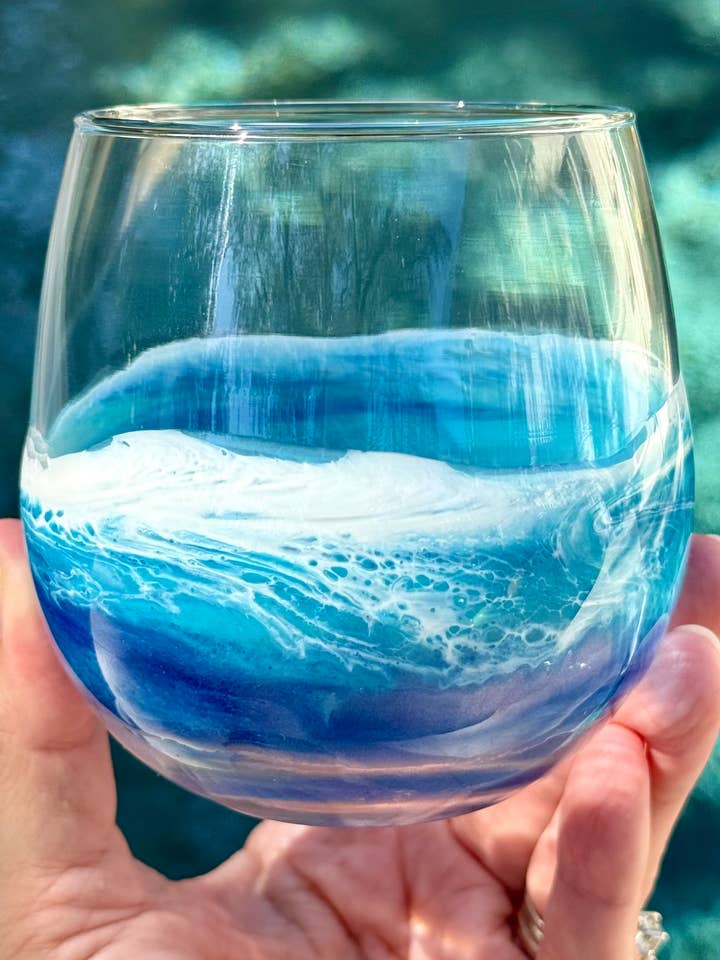 Red Wine Stemless Glass with Resin - Beach Glassware for wholesale by Artful Nests