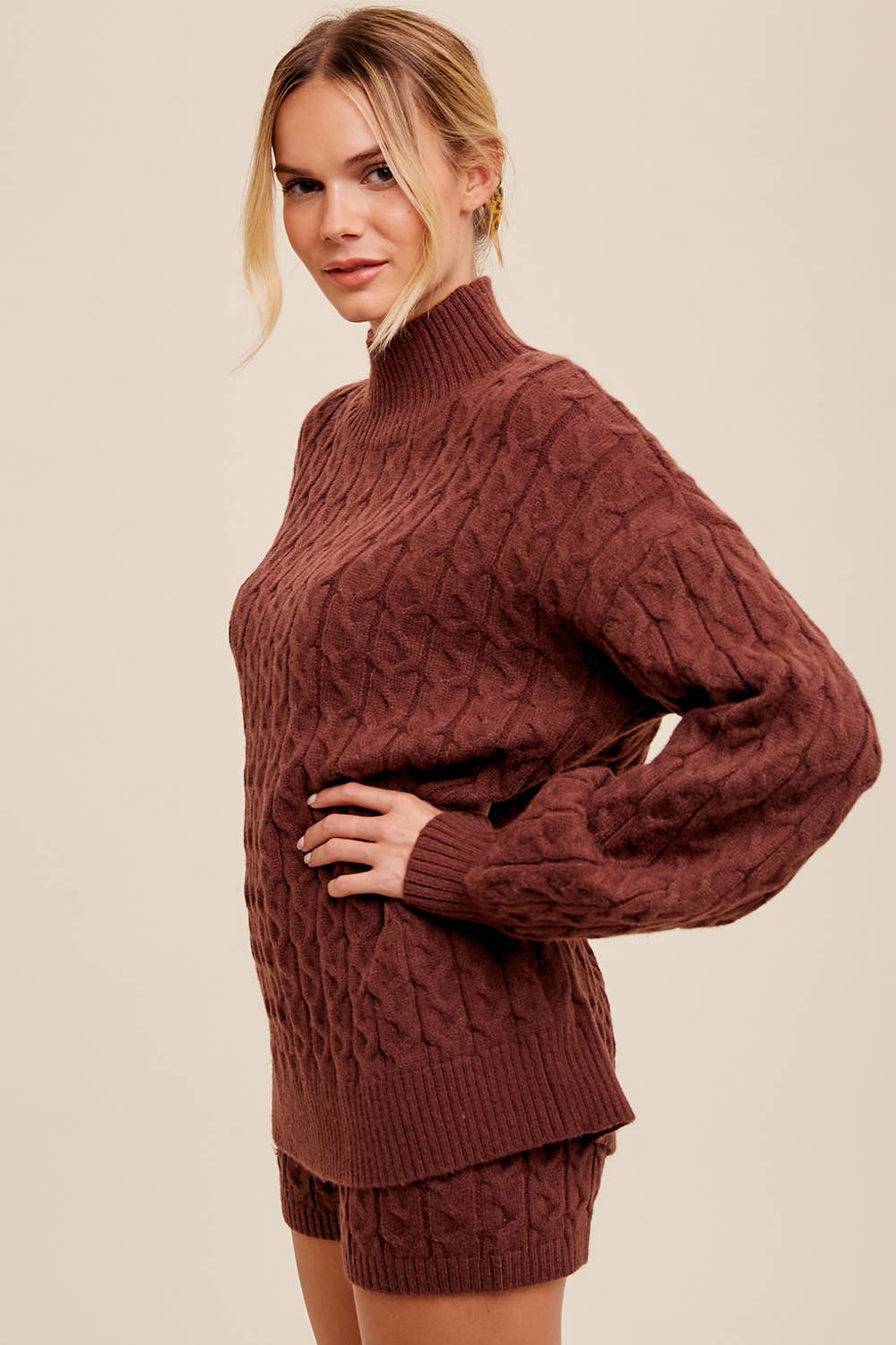 Listicle - Wholesale Lounge Set - Women's - Cable Knit Mock Neck Sweater Set LWSET0134