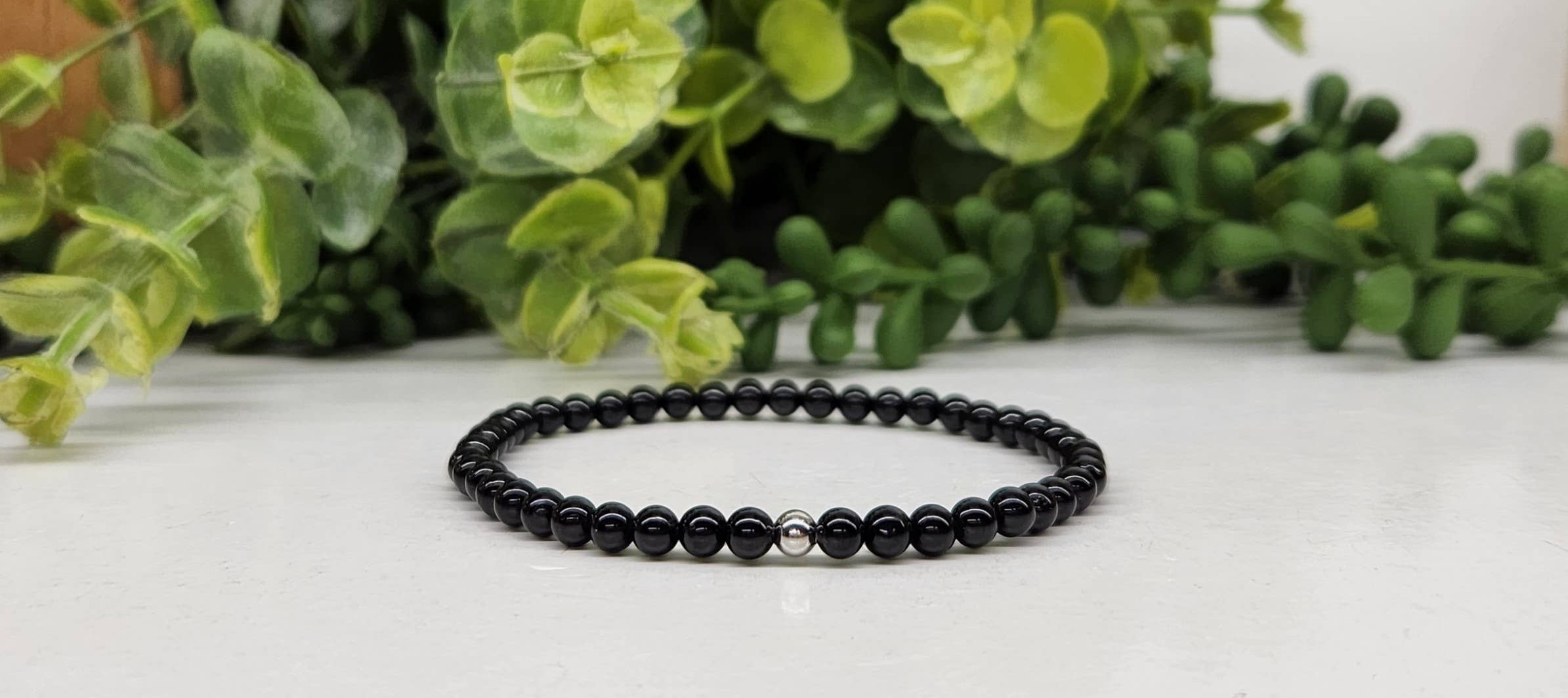 Meraki Gemstones - Wholesale Beaded Bracelet - Black Obsidian Stretchable Bracelet 4MM beads-7.5" Long0