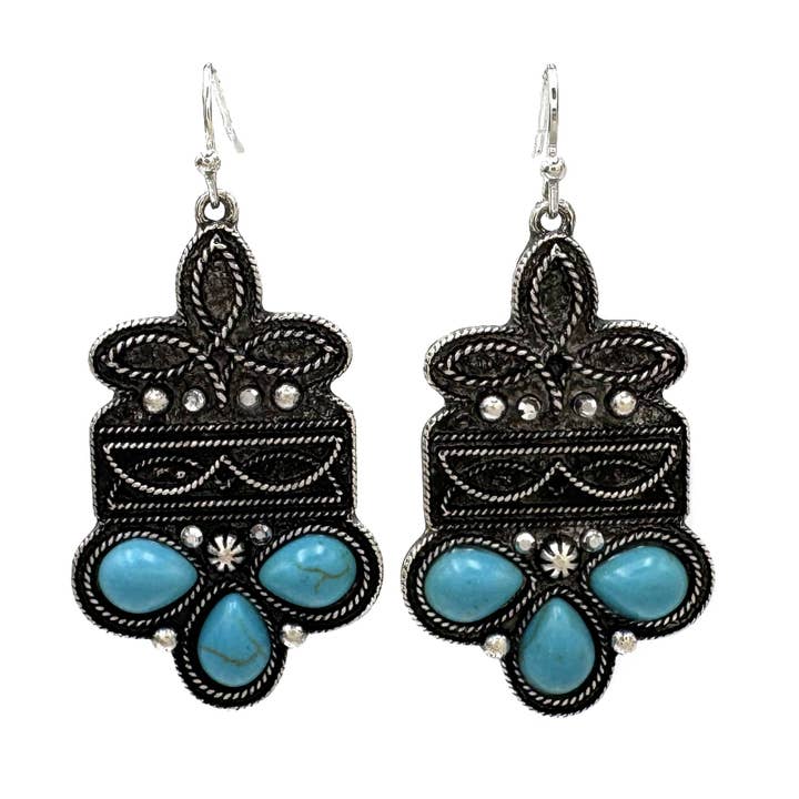Boot Stitch Pattern Floral Turquoise Stone Earrings for wholesale by Lunar Deer