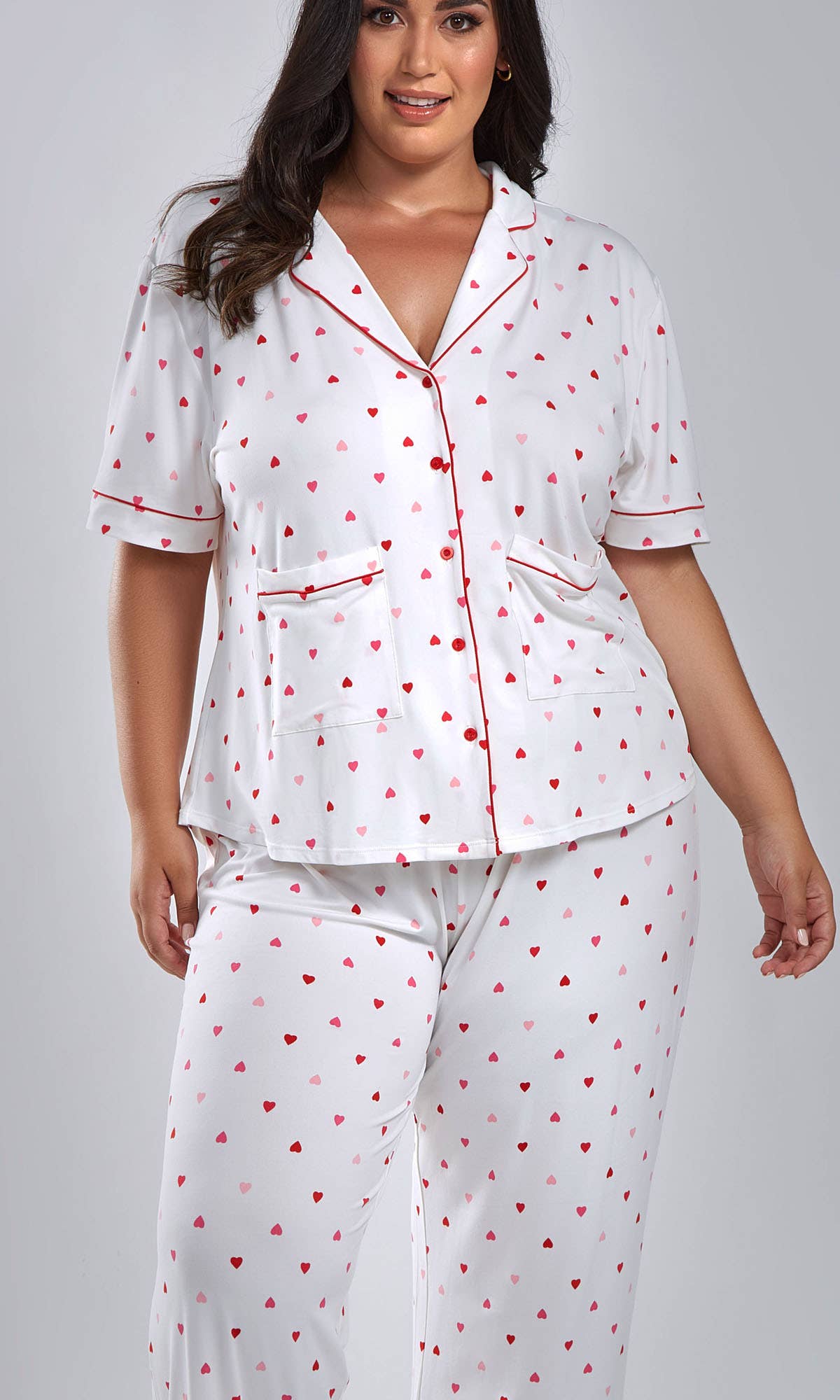 Blanc-Rouge Ensemble pyjama en tricot à col cranté Angela Heart pour femme en vente sur Faire7