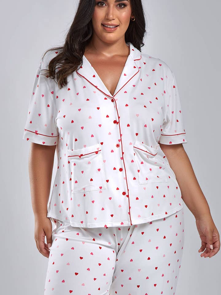 Angela Heart Plus Size Notch Collar Knit PJ Pant Set for wholesale by iCollection