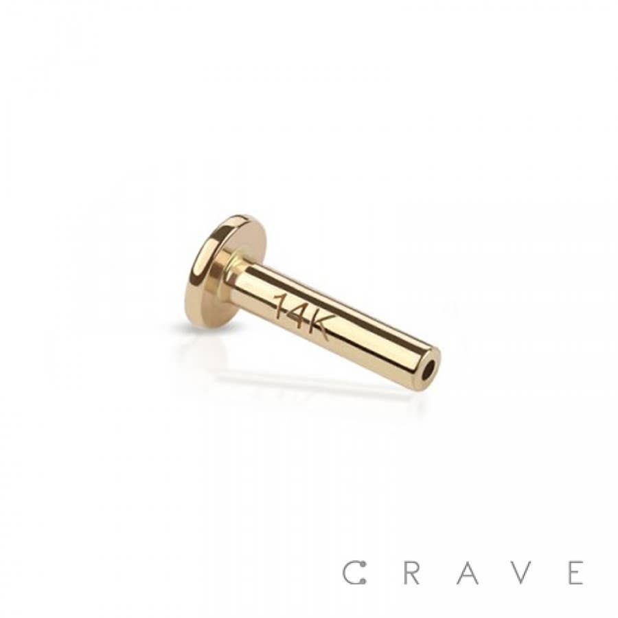 CRAVE - Wholesale Stud/Post Earrings - 14K GOLD THREADLESS PUSHIN LABRET FLAT BACK STUD BAR0
