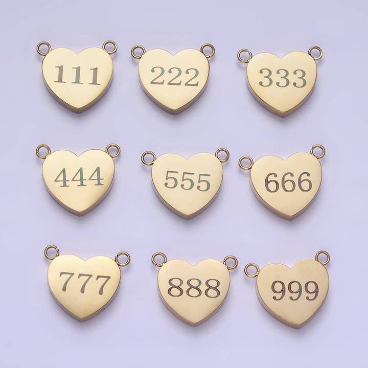 Aim Eternal - Wholesale Individual Charm/Pendant - Stainless Steel 14K Gold Filled Angel Number Numerology Engraved Heart Connector P-541-P-5499