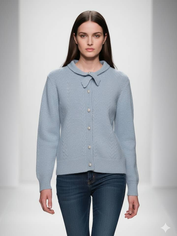 CCIC New York - Wholesale Cardigan - Women's - Cable Knit Cardigan Pearl Button Lambswool Warm2