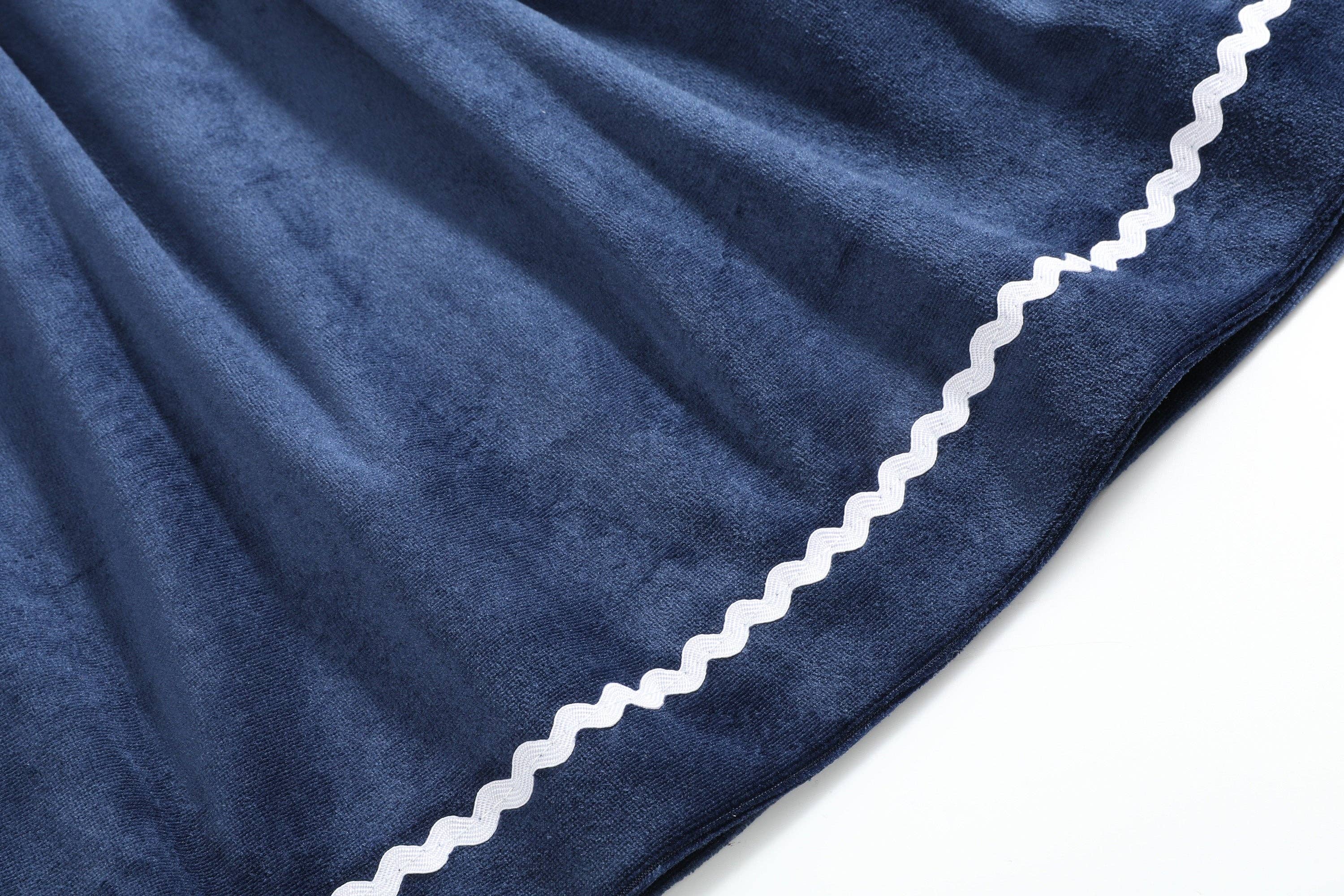 Lil Cactus - Wholesale Dress - Kids - Blue Velvet Silver Bows Smocked Ruffle Bishop Dress6