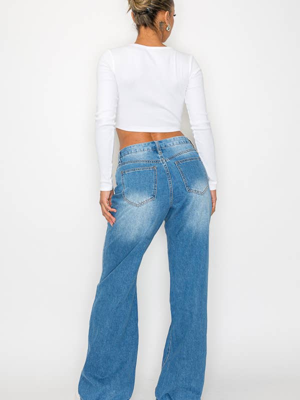 Machine Jeans - Wholesale Jeans - Women's - Vivian Button Wide-Leg Jeans2