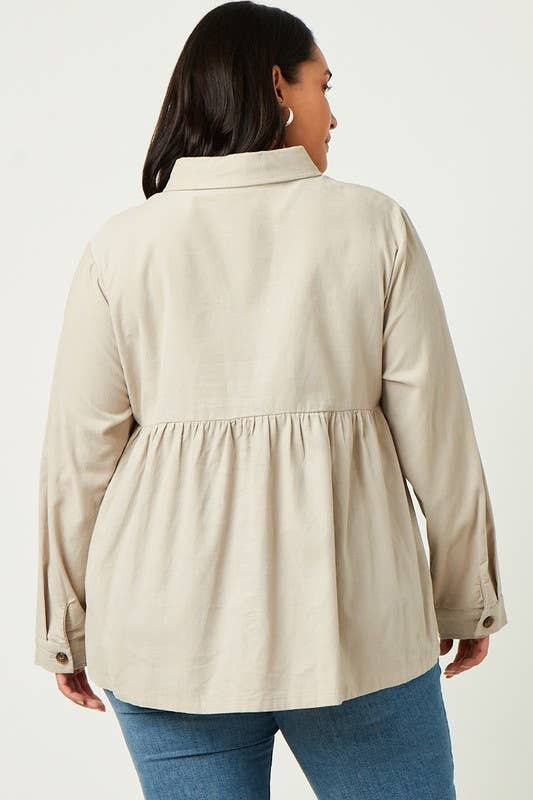 Lemon Tree - Wholesale Button Down Shirt - Women's - Plus Corduroy Button Up Peplum Shirt4