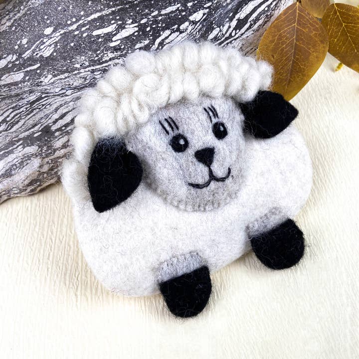 White Cute Fluffy Sheep Wool Felt Animal Coin Purse for wholesale on Faire