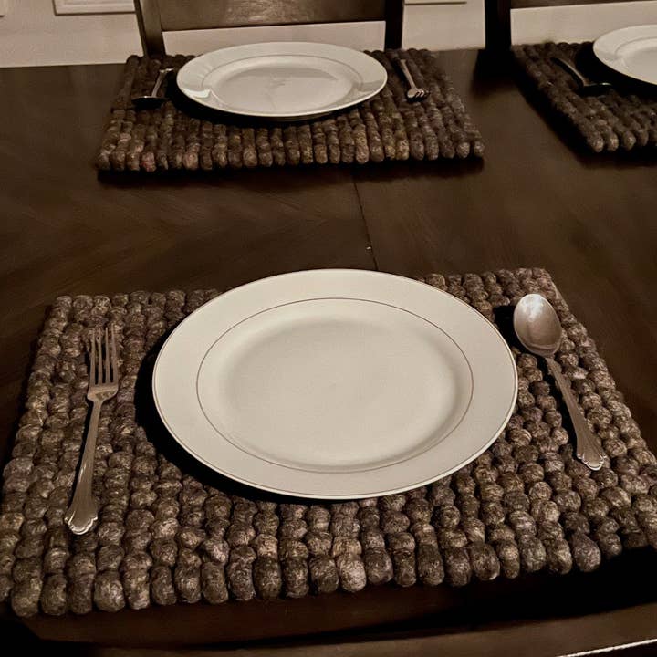 Feltiful - Wholesale Placemat - Brown Pom Pom Modern Felt Placemats. 17x13 Inches4