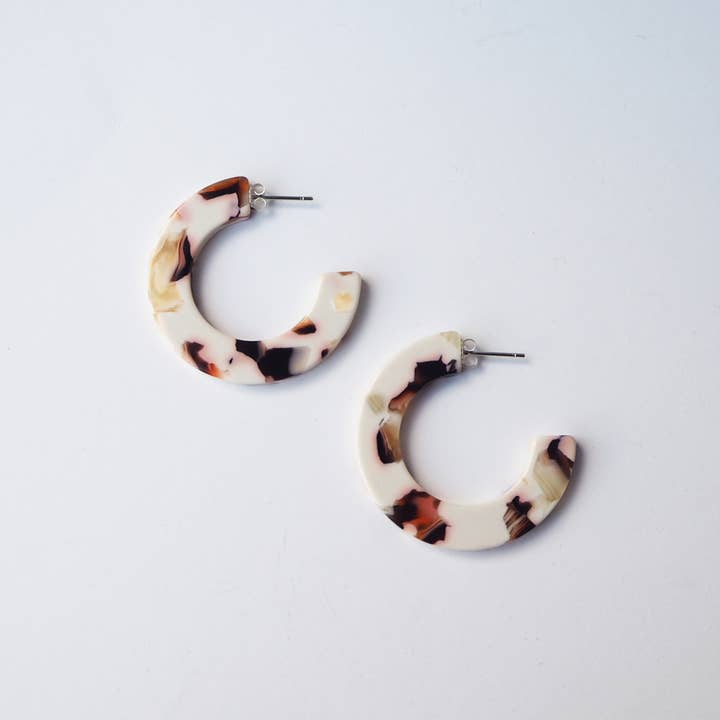 Custom Made - Wholesale Hoop Earrings - Cocoa Marble Midi Hoop Earrings2