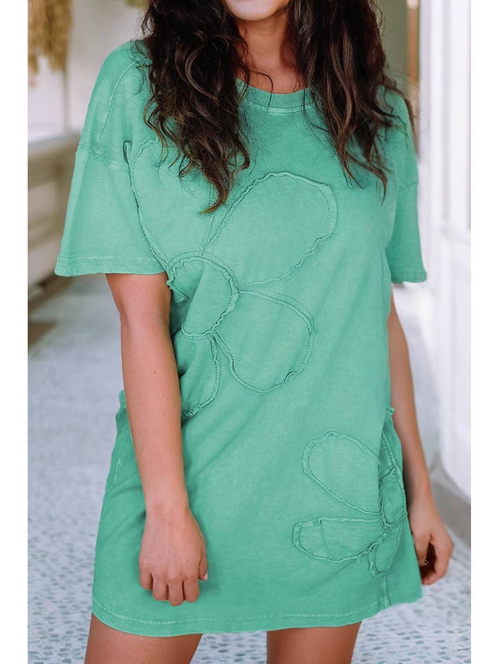 Little Daisy Closet - Wholesale Dress - Women's - LDC Mineral Wash Flower Patchwork Mini T Shirt Dress