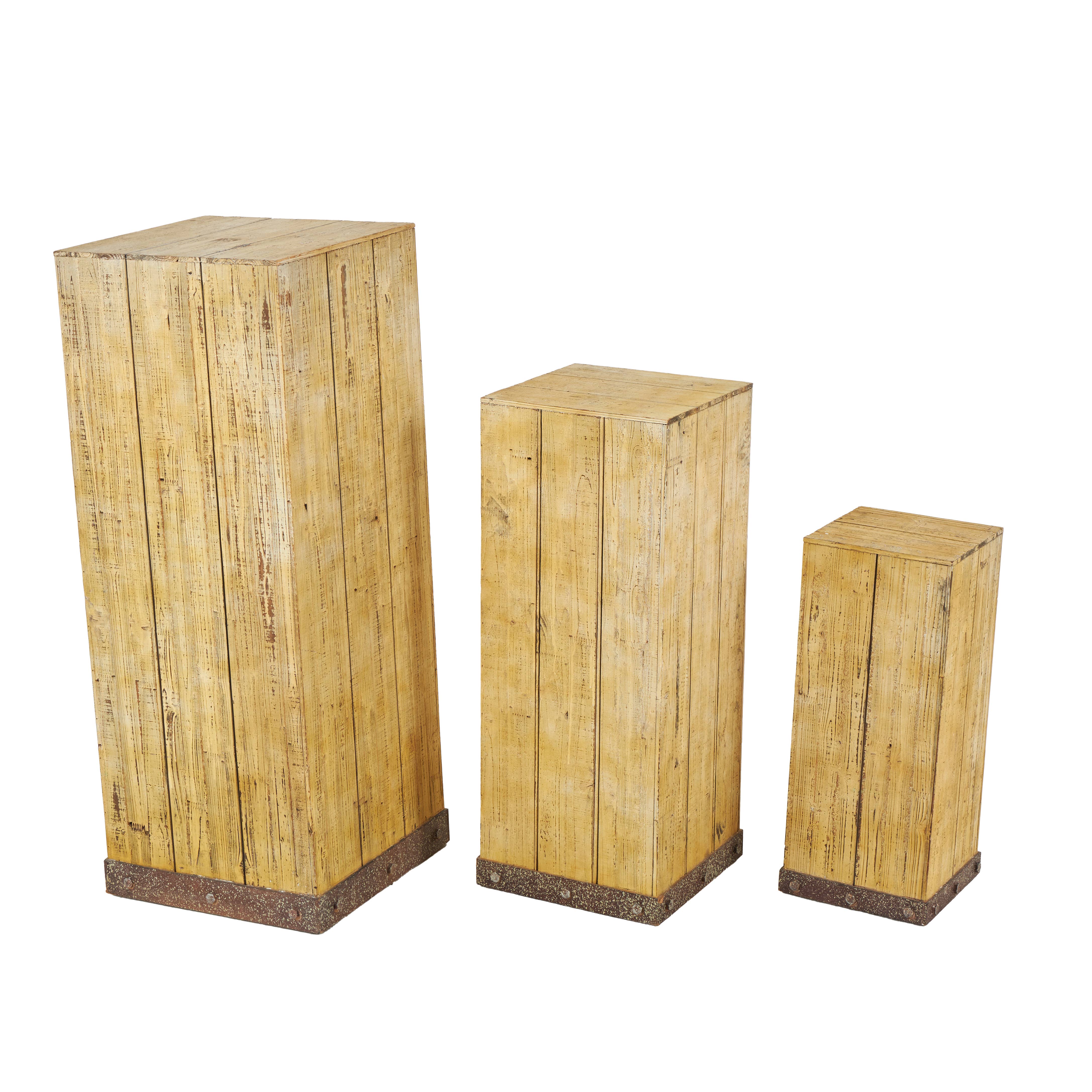 Deco Marché - Wholesale Side Table - Rustic Brown Wood Pedestal Table Set8