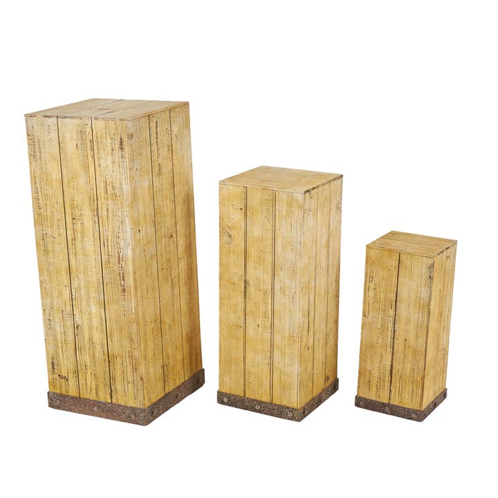 Deco Marché - Wholesale Side Table - Rustic Brown Wood Pedestal Table Set8