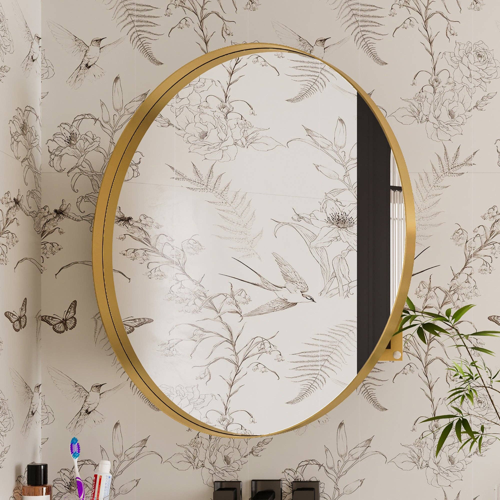 39F Inc. - Wholesale Wall Mirror - 31.5" Matte Gold Round Metal Medicine Cabinet - Mirror3