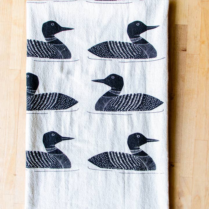 The High Fiber - Wholesale Tea Towel - *NEW* Loon Towel, Handprinted Cotton Kitchen Towel, Loon