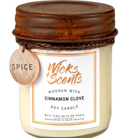 *Cinnamon Clove* - Vela de soja de pavio de madeira - 8 oz por atacado de Wicks + Scents
