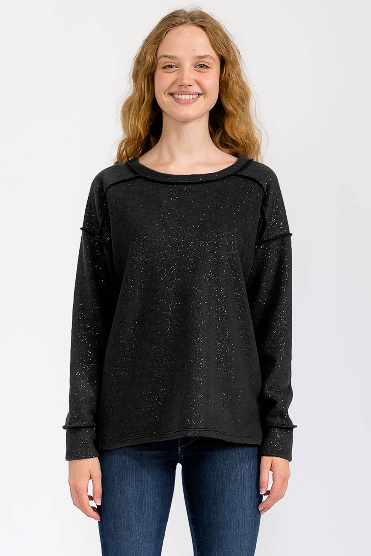 7th Ray - Vendita all'ingrosso Felpa - Donna - Top Pullover con Accenti Glitterati in Metallo Morbido Spazzolato T604612