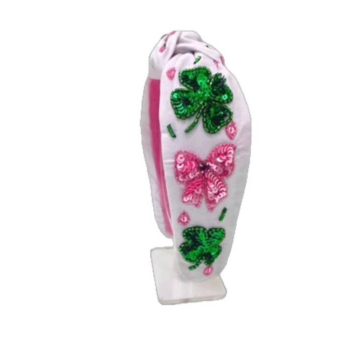 The Irish Pink Bow Sequin Headband for wholesale by Brooke Shade