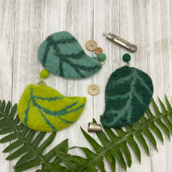 Leaves Felt Notions Bags for wholesale by frabjousfibers.com