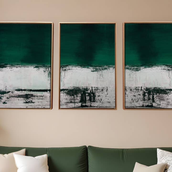 Set Of Three Deep Green Black and White Canvas Wall Art for wholesale by HomeRoots