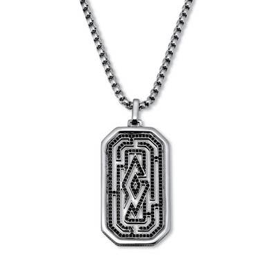PalmBeach Jewelry - Wholesale Pendant/Charm Necklace - Men's Black Crystal Sterling Silver Dog Tag Necklace