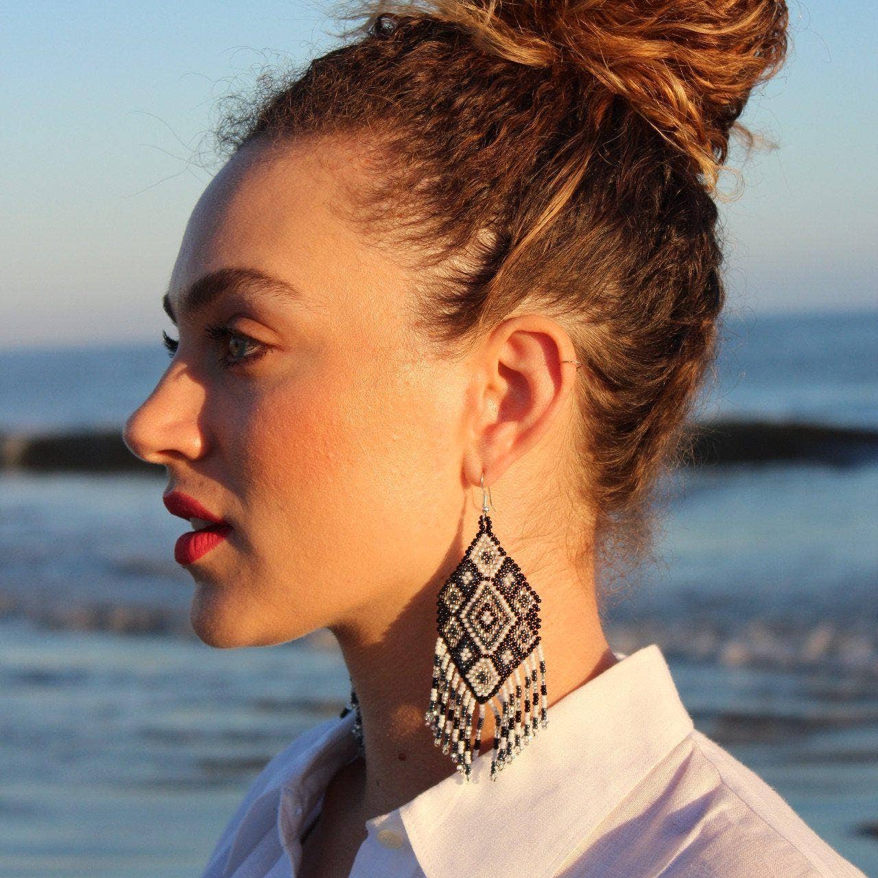 Lumily - Wholesale Jewelry - Men's - Flor Geometric Seed Bead Boho Fringe Earrings - Guatemala6