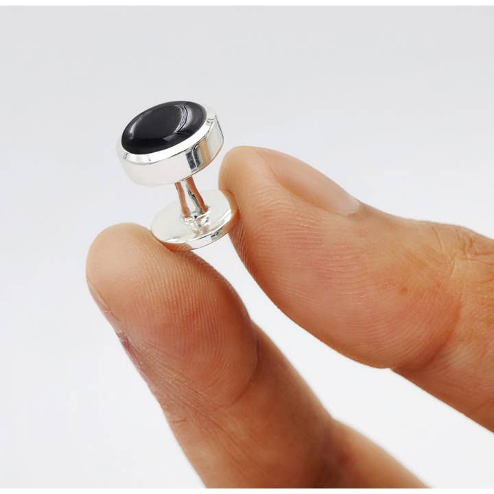 Jay Jools - Wholesale Buttoned-down shirt – Men's - Black Onyx Shirt Button In 925 Sterling Silver Gems Jewelry3