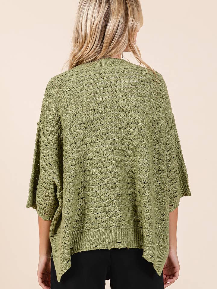 mittoshop - Wholesale Knit Sweater - Women's - DISTRESSED HEM SHORT SLEEVE LOOSE SWEATER KNIT TOP