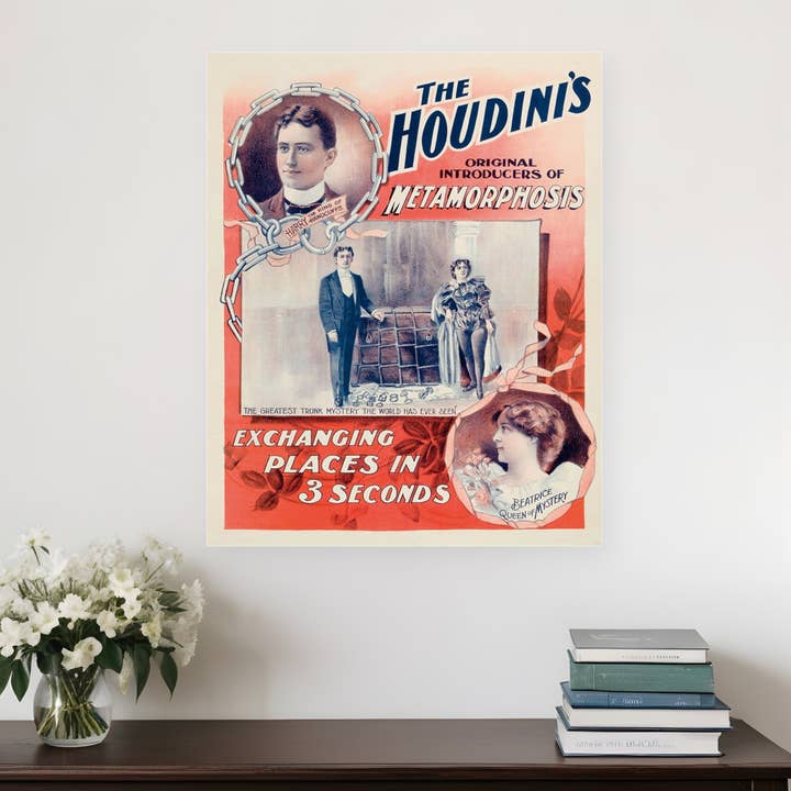 Stampa da parete senza cornice, The Houdini's Metamorphosis, vintage Magic per la vendita all'ingrosso da parte di HomeRoots