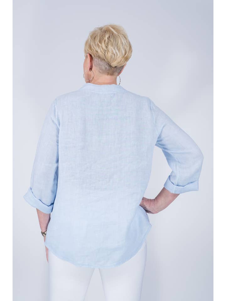 TINA Stephens Italy/Tees By Tina – Túnica - Mulher por atacado – Destino Linho Henley Top (BQ158)8