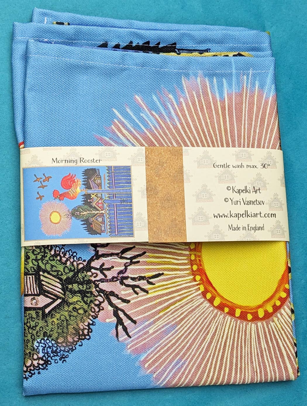 Kapelki Art - Wholesale Tea Towel - Folk art Rooster Chicken organic cotton kitchen towel2