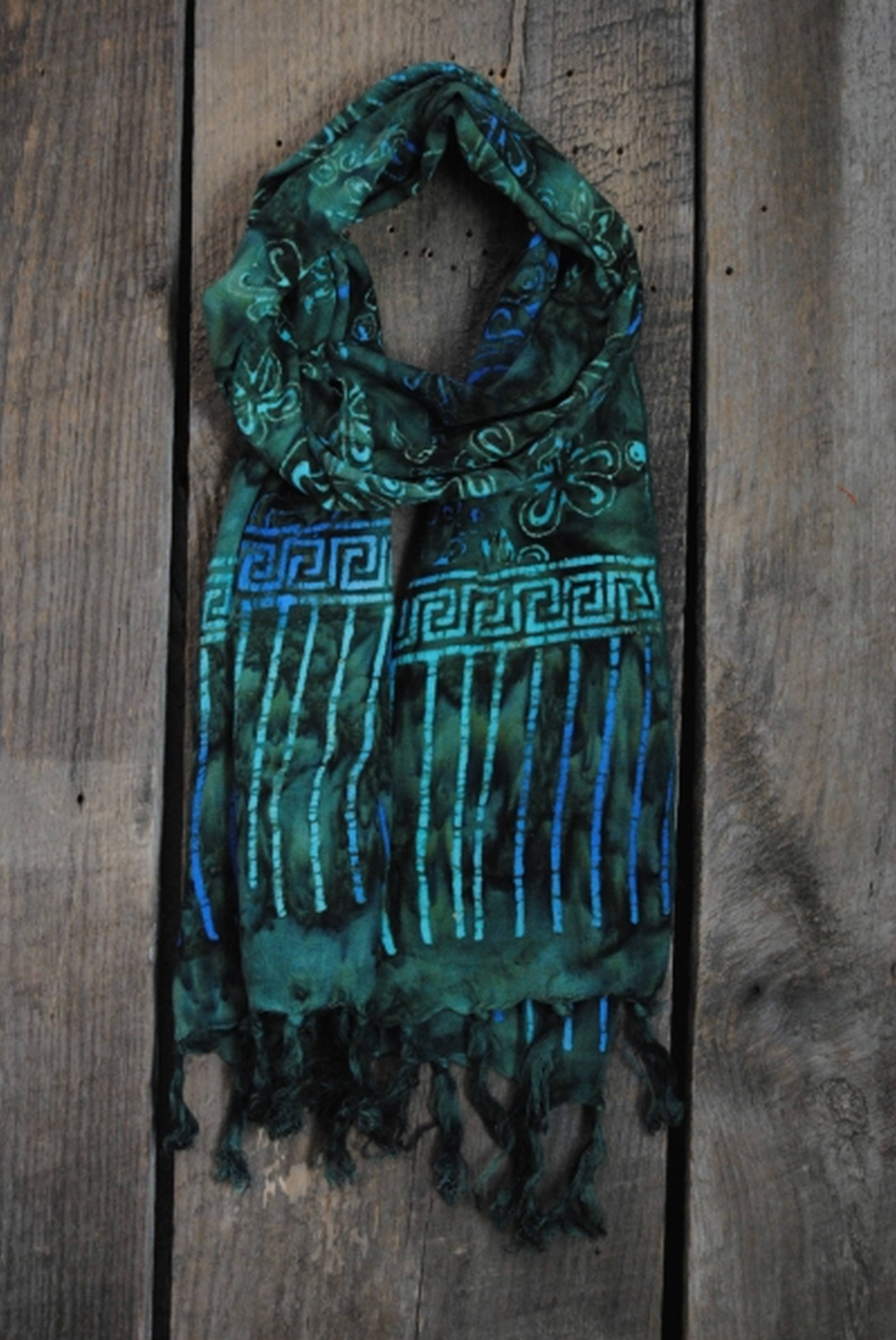 Nusantara Inc. - Wholesale Scarf - Women's - Rayon Batik Scarf - 98781 A-C (Knotted  Fringe)15