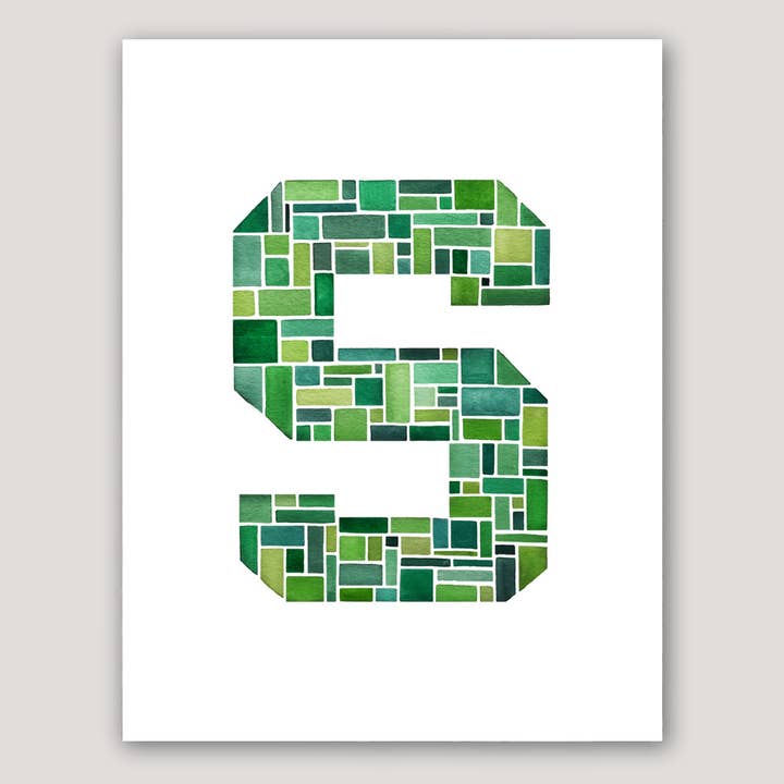 Block S Watercolor Mosaic Print for wholesale by Emily Frushour