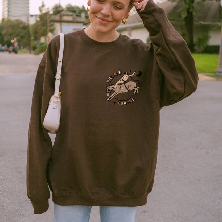 Monday Muse - Wholesale Graphic Sweatshirt - Women's - Retro Wild West Cowboy Western Aesthetic Oversized Sweater