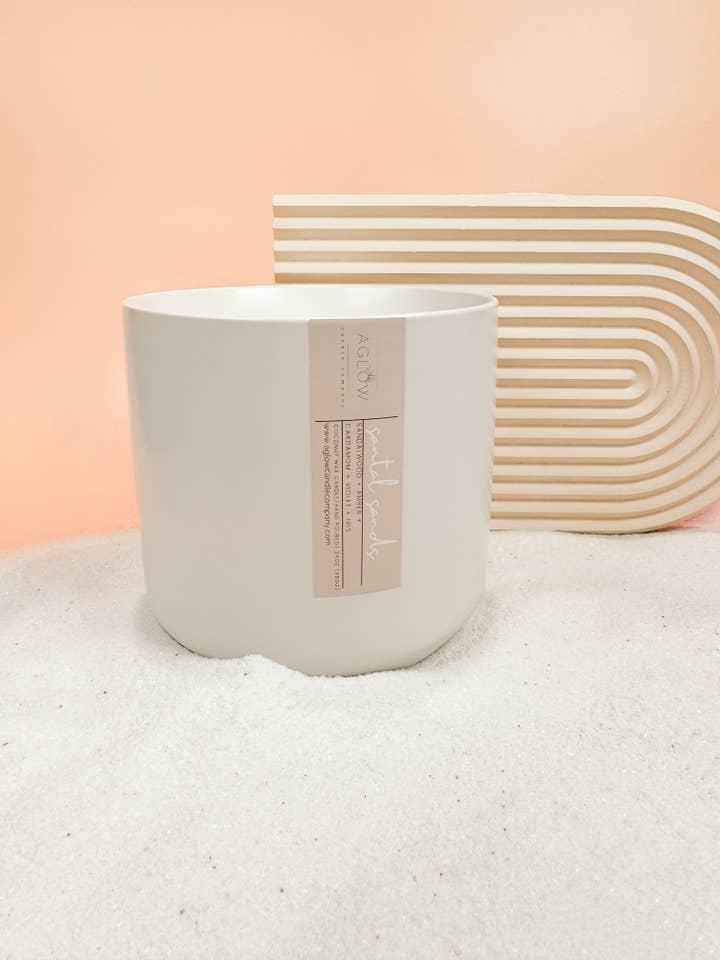 SANTAL SANDS - Sandalwood + Amber + Cardamom + Violet + Iris for wholesale by Aglow Candle Company