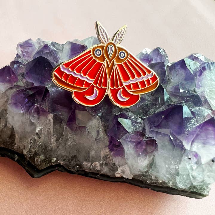 Moth Enamel Pin for wholesale by Neon Swan Studio LLC
