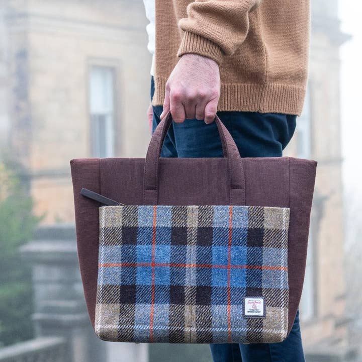 Harris Tweed Travel Messenger Laptop Bag Blue Brown Check for wholesale by maccessori