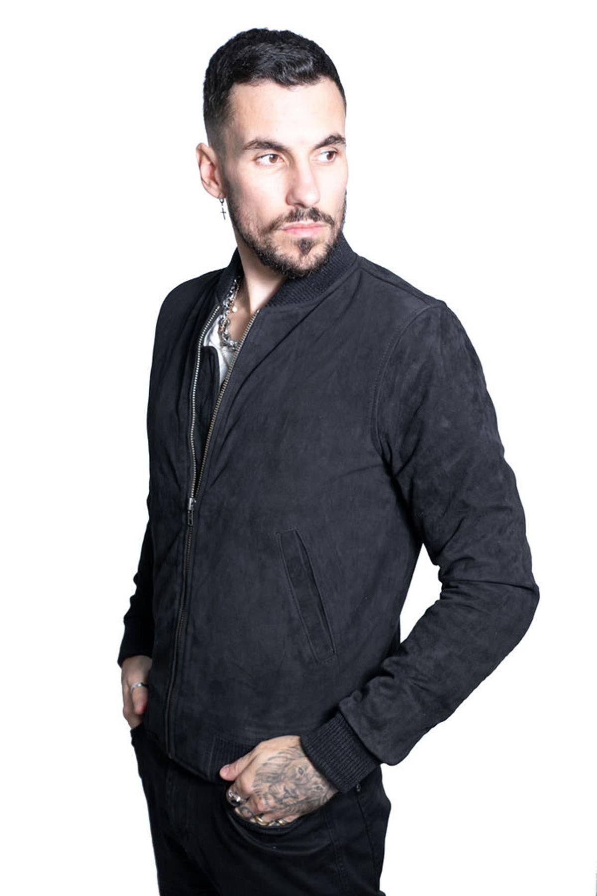 Infinity Leather (Upperclass Fashions Ltd) - Wholesale Bomberjack - Heren - Heren Retro Geiten Suède Varsity Leren Bomberjack-Athene17