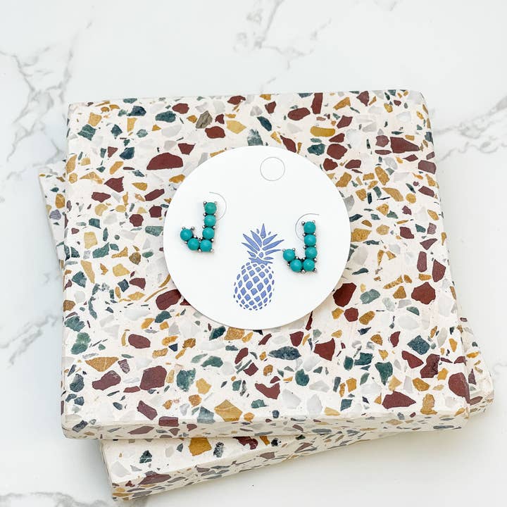 Prep Obsessed Wholesale - Wholesale Stud/Post Earrings - Semi-Precious Turquoise Initial Post Earrings6