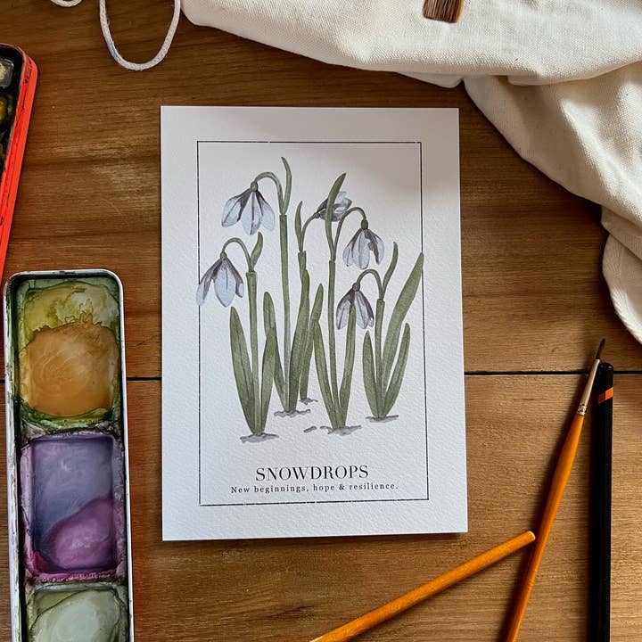 Snowdrops Mini Print with Meaning for wholesale by Pippin Prints