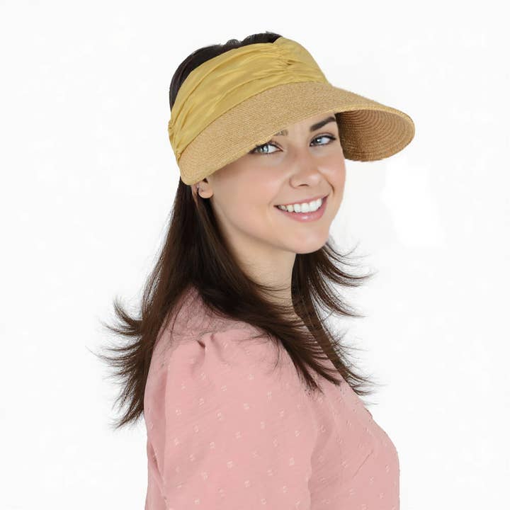 AK Brand - Wholesale Visor - Women's - Straw Sun Visor Wide Brim Adjustable Band Lightweight Hat1