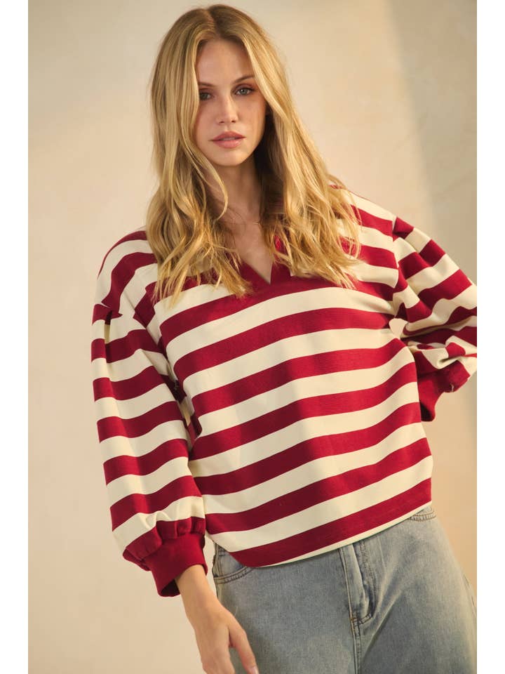 Oddi - Wholesale Sweatshirt - Women's - Striped Ottoman Pullover