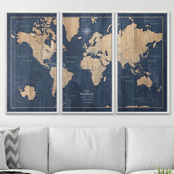 Conquest Maps - Wholesale Map - Push Pin World Map Pin Board - Deep-Sea Drift - Pins Included!14