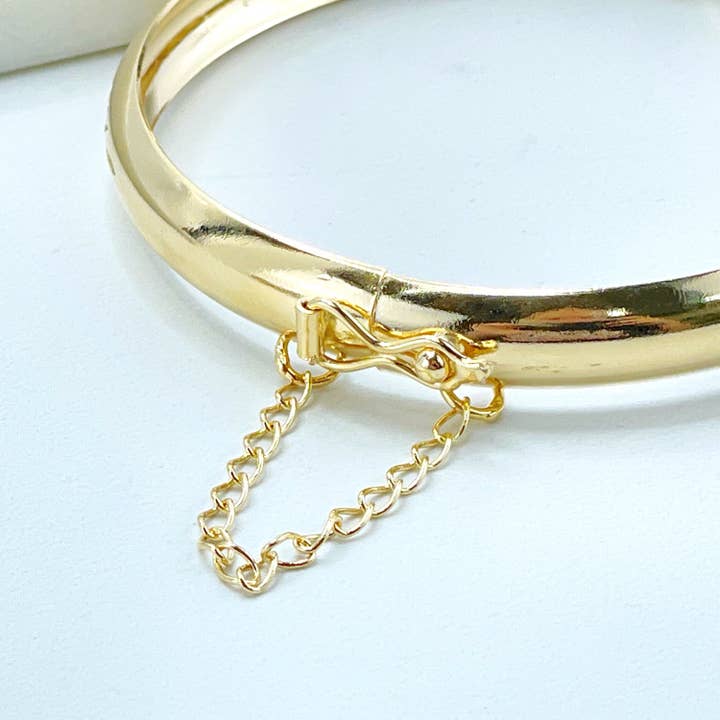 18k Gold Filled Diamond Cut Details Bangle Bracelet with Safety Lock, Small, Medium or Large Size, Wholesale Jewelry Supplies for wholesale by DIJU Jewelry