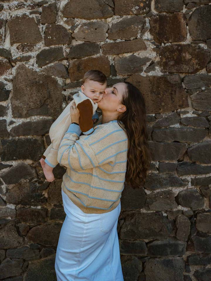 FRECKLES the label - Wholesale Knitted jumper – Women′s - Cotton Womens Jumper | Sky Stripe1