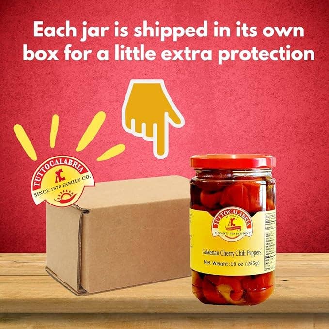 Wholesale Italian Food - Wholesale Pickled Vegetables - TuttoCalabria, Whole Round Cherry Calabrian Peppers in Oil, 10 oz2
