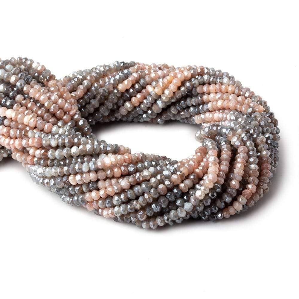 Beads of Cambay - Wholesale Beads - 4mm Mystic Peach & Grey Moonstone faceted rondelle beads 13 inch 119 pieces1