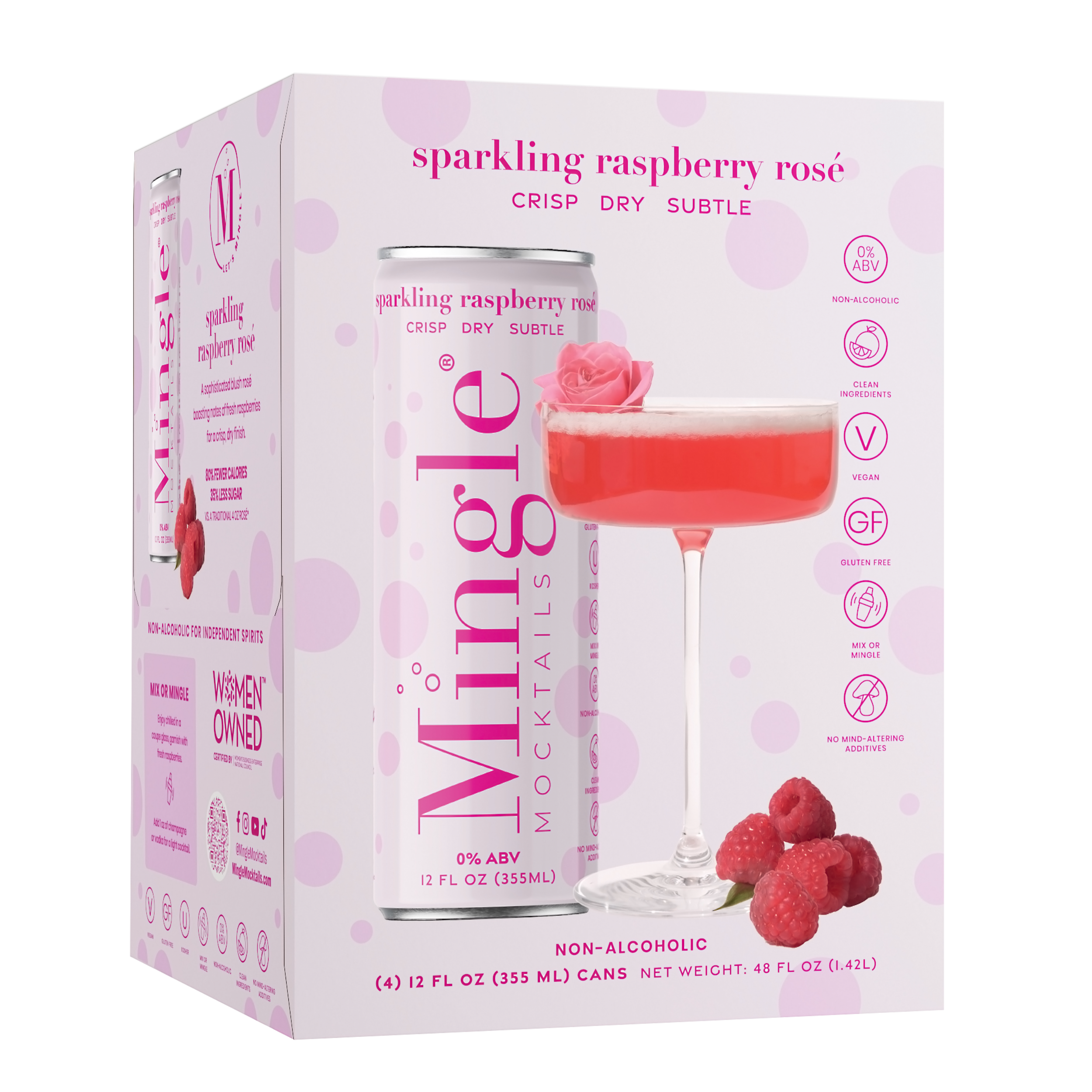 Mingle Mocktails - Wholesale Non-Alcoholic Aperitif/Mocktail - Raspberry Rosé Sparkling Mocktail (6 x 4pk)2