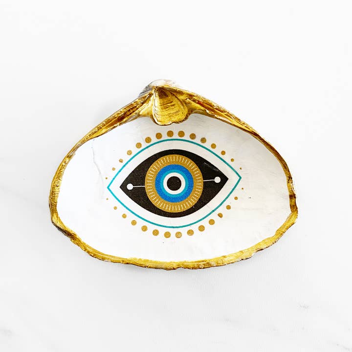 Adori Designs - Wholesale Jewelry Dish - Evil Eye Protection Eye Trinket Clam Shell Ring Dish1